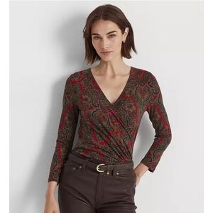 NEW Ralph Lauren Paisley Surplice Wrap Blouse Sz L